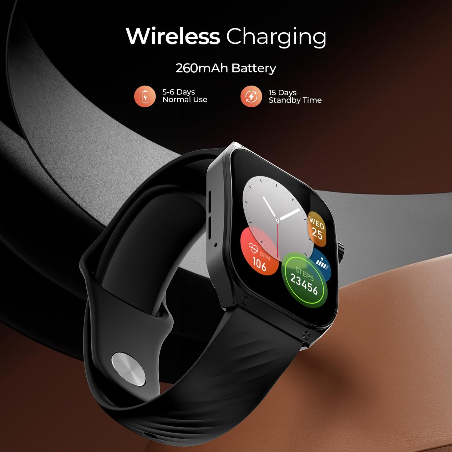 Fire-Boltt ARC 49.8mm (1.96 inch) AMOLED Always On Curved Display Smart Watch, Bluetooth Calling, Wireless Charging, 100+ Sports Modes, Water-Resistant 100+ Cloud Watch Faces (Black)