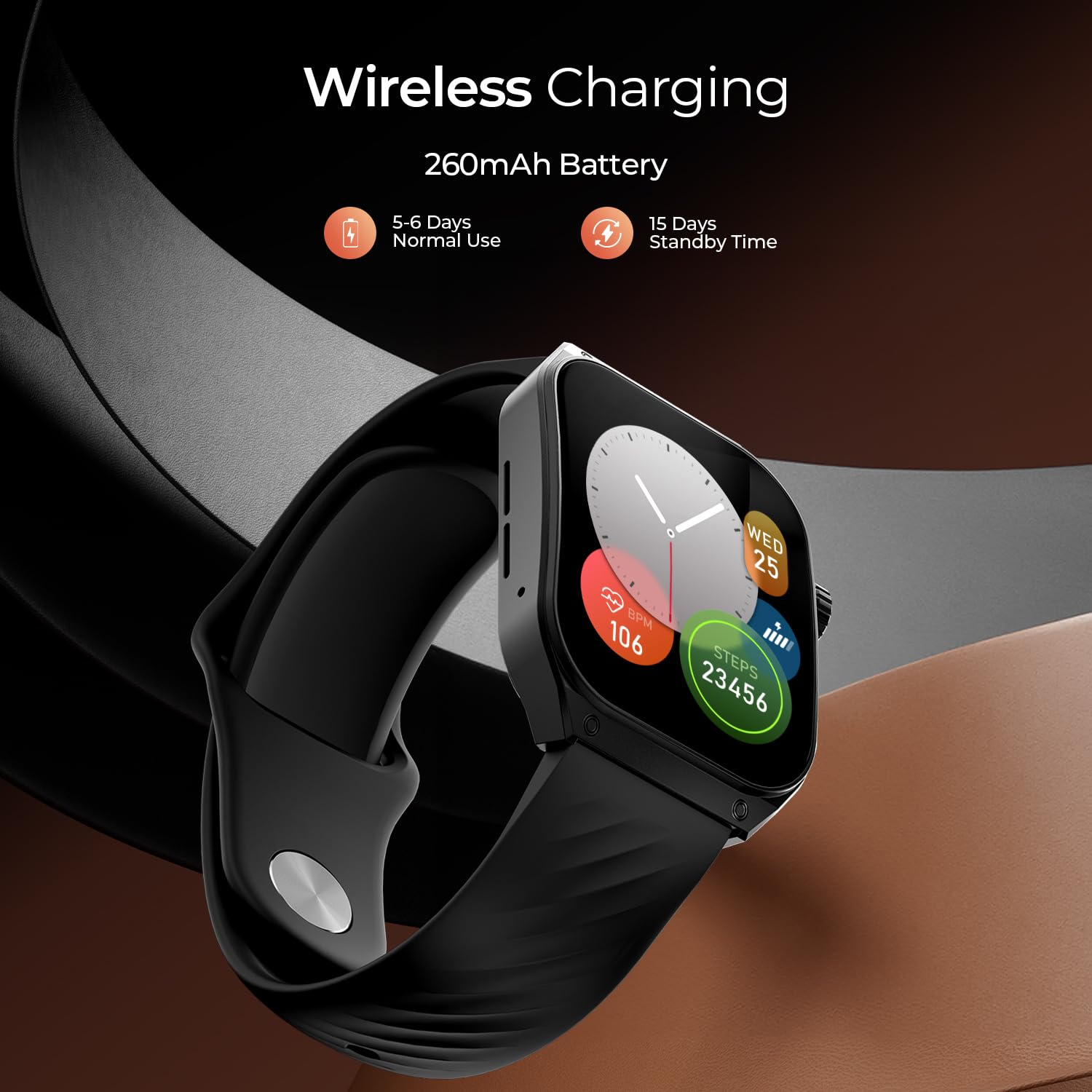 Fire-Boltt ARC 49.8mm (1.96 inch) AMOLED Always On Curved Display Smart Watch, Bluetooth Calling, Wireless Charging, 100+ Sports Modes, Water-Resistant 100+ Cloud Watch Faces (Black)