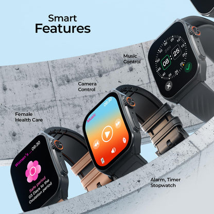 Fire-Boltt ARC 49.8mm (1.96 inch) AMOLED Always On Curved Display Smart Watch, Bluetooth Calling, Wireless Charging, 100+ Sports Modes, Water-Resistant 100+ Cloud Watch Faces (Black)
